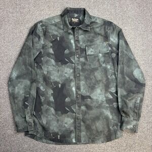 Barbour International Smoke Over Shirt Mens L Large Grey Black Camo Snap Button